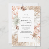 水彩ビーチ結婚式シーシェルズコーラルパンパス 招待状 (正面)