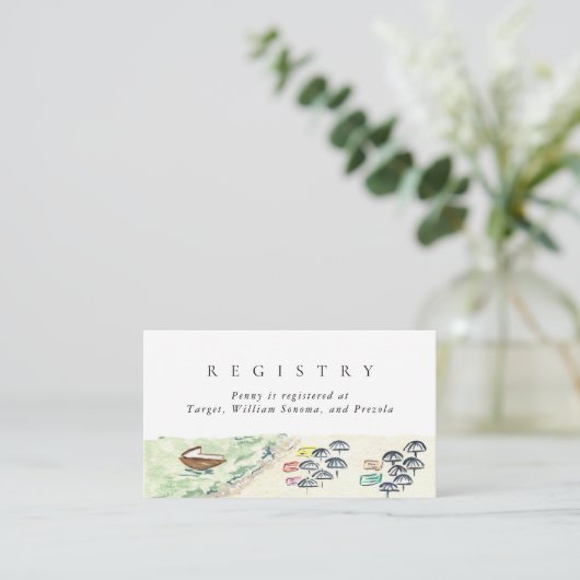 水彩ビーチ結婚式ブライダル名簿 エンクロージャーカード (スタンド正面)