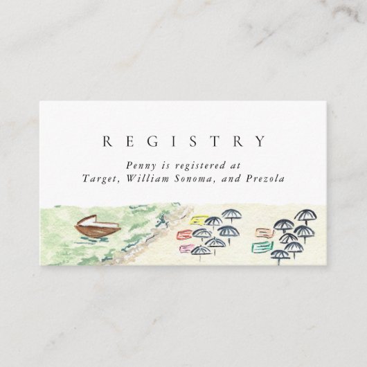 水彩ビーチ結婚式ブライダル名簿 エンクロージャーカード (正面)