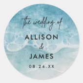 水彩ビーチ結婚式封筒用シールシール ラウンドシール (正面)
