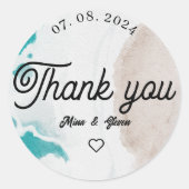 水彩ビーチ結婚式感謝していyou ラウンドシール (正面)