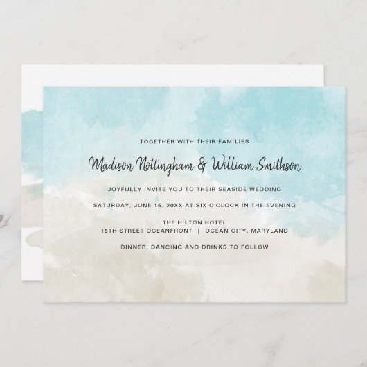 水彩ビーチ結婚式招待状 招待状 (正面/裏面)