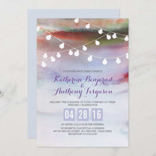 水彩ビーチ結婚式招待 招待状 (正面/裏面)
