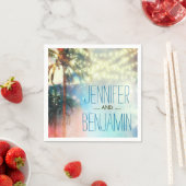 水彩ビーチ結婚式灯 スタンダードカクテルナプキン (インサイチュ)