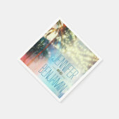 水彩ビーチ結婚式灯 スタンダードカクテルナプキン (角)