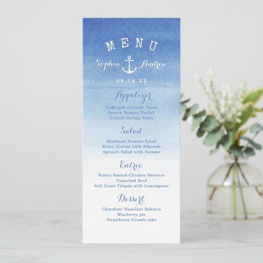水彩ビーチ結婚式航海のいかりメニューカード メニュー (スタンド正面)