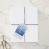 水彩ビーチ結婚式航海のいかりモノグラム ギフトタグ (より糸付き)