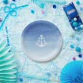 水彩ビーチ結婚式航海のいかりモノグラム ペーパープレート (パーティー)