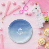 水彩ビーチ結婚式航海のいかりモノグラム ペーパープレート (パーティー)