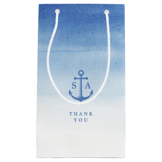水彩ビーチ結婚式航海のいかり図 スモールペーパーバッグ (正面)