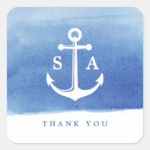 水彩ビーチ結婚式航海のいかり感謝していユー スクエアシール (正面)