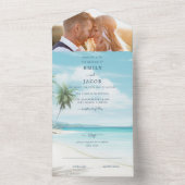 水彩ビーチ結婚式(写真付) オールインワン招待状 (内側)