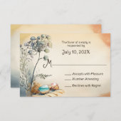 水彩ビーチ結婚式 出欠カード (正面/裏面)