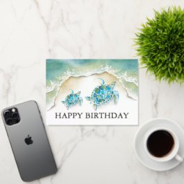 水彩ビーチ誕生日カード 箔グリーティングカード