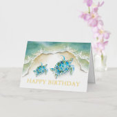 水彩ビーチ誕生日カード 箔グリーティングカード (蘭)