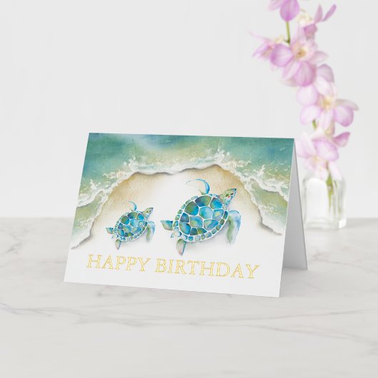 水彩ビーチ誕生日カード 箔グリーティングカード (蘭)
