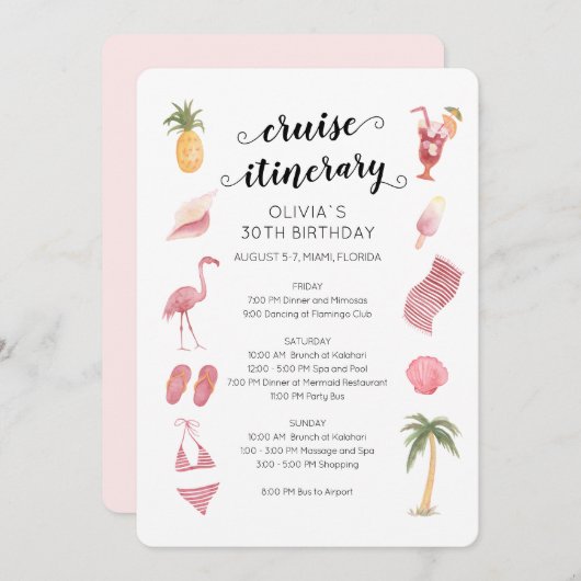 水彩ビーチ誕生日クルーズ日程 招待状 (正面/裏面)