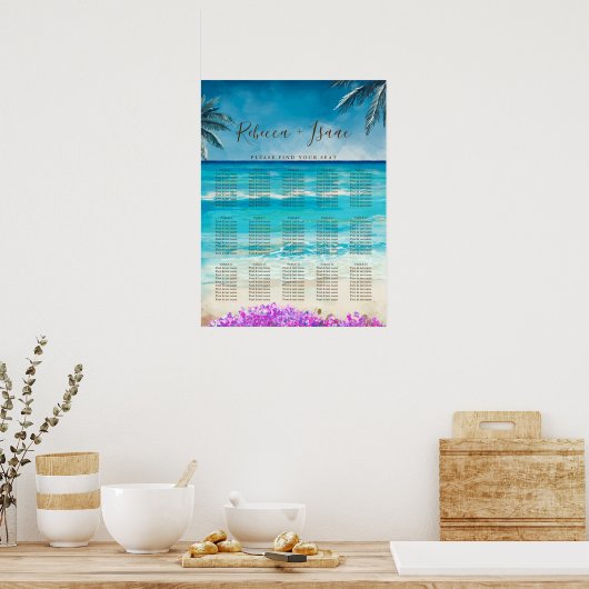 水彩ビーチ青海結婚の座席表 ポスター (キッチン)