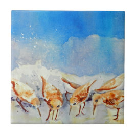 水彩ビーチ鳥 タイル