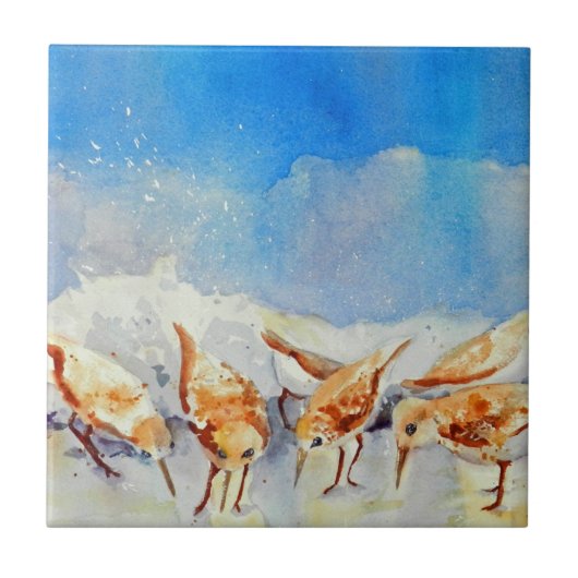 水彩ビーチ鳥 タイル (正面)