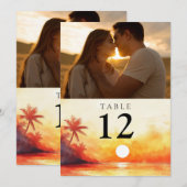水彩ビーチ オレンジサンセット フォト テーブルナンバー (正面/裏面)