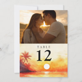 水彩ビーチ オレンジサンセット フォト テーブルナンバー
