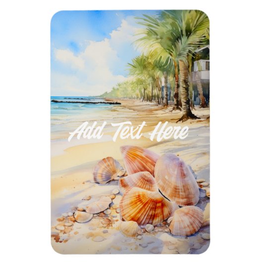 水彩ビーチ（シーシェル磁石） マグネット (縦)