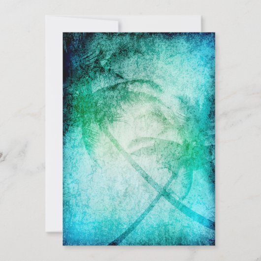 水彩ビーチ、ヤシの木の結婚式招待状 招待状 (裏面)