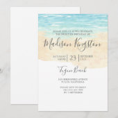 水彩ビーチ 子供 大人 誕生日パーティー 招待状 (正面/裏面)