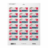 水彩ビーチ，手のひら，ハイビスカス ラベル (フルシート)