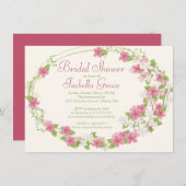水彩ピかわいらしンクフローラリースブライダルシャワー 招待状 (正面/裏面)