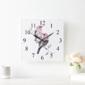 水彩ピカラフルンクと黒鳥 スクエア壁時計 (ホーム)