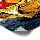 水彩ピクニックフルーツバスケットとワインポスター ポスター (角)