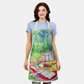 水彩ピクニック日 エプロン (着用した状態)