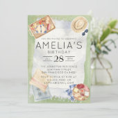 水彩ピクニック誕生日ブルージンガムパーティー 招待状 (スタンド正面)