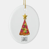 水彩ピザクリスマスツリーおもしろい名前をカスタムする セラミックオーナメント (右)