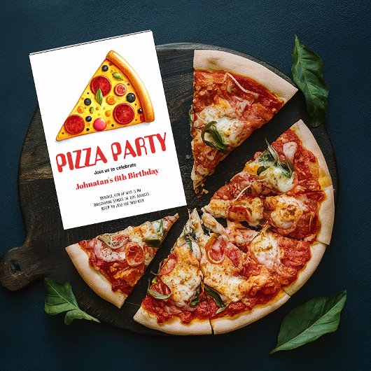 水彩ピザスライスパーティー誕生日パーティー 招待状