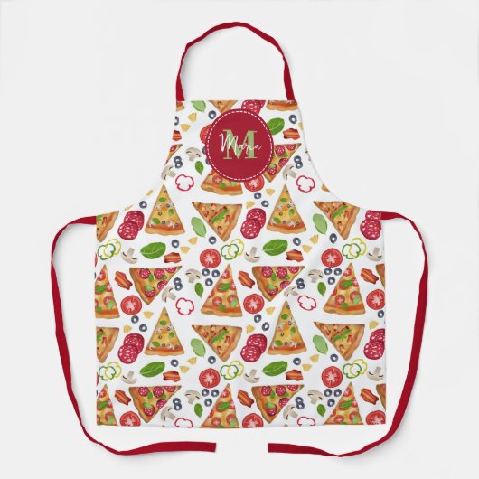 水彩ピザスライス模様モノグライタリアンム エプロン (正面)