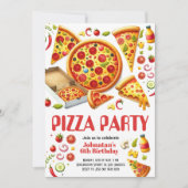 水彩ピザパーティー子供の誕生日パーティー 招待状 (正面)