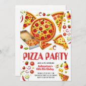 水彩ピザパーティー子供の誕生日パーティー 招待状 (正面/裏面)