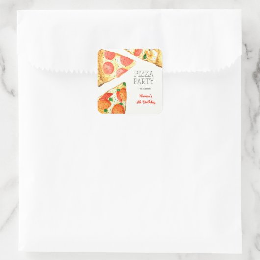 水彩ピザパーティー誕生日 スクエアシール (バッグ)