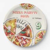 水彩ピザパーティー誕生日 ペーパープレート (正面)
