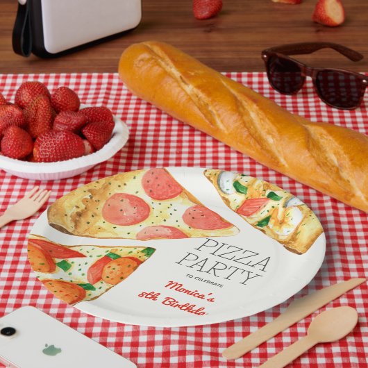 水彩ピザパーティー誕生日 ペーパープレート (ピクニック)