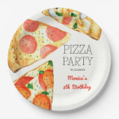 水彩ピザパーティー誕生日 ペーパープレート (正面)