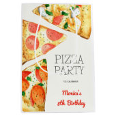 水彩ピザパーティー誕生日 ミディアムペーパーバッグ (正面)