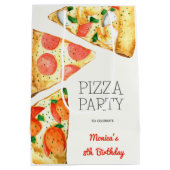 水彩ピザパーティー誕生日 ミディアムペーパーバッグ (裏面)