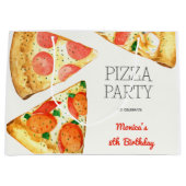 水彩ピザパーティー誕生日 ラージペーパーバッグ (正面)