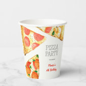 水彩ピザパーティー誕生日 紙コップ (正面)
