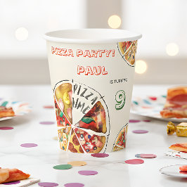 水彩ピザパーティー誕生日 紙コップ