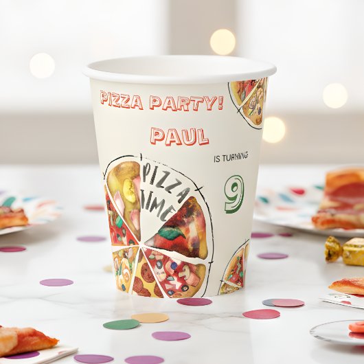 水彩ピザパーティー誕生日 紙コップ